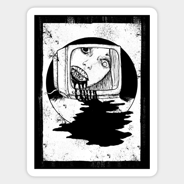 TV Set (White print) Magnet by Bloody Savage